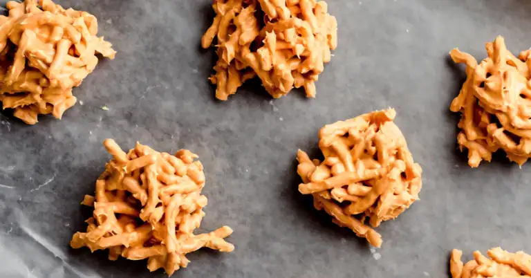 butterscotch haystacks on a baking sheet