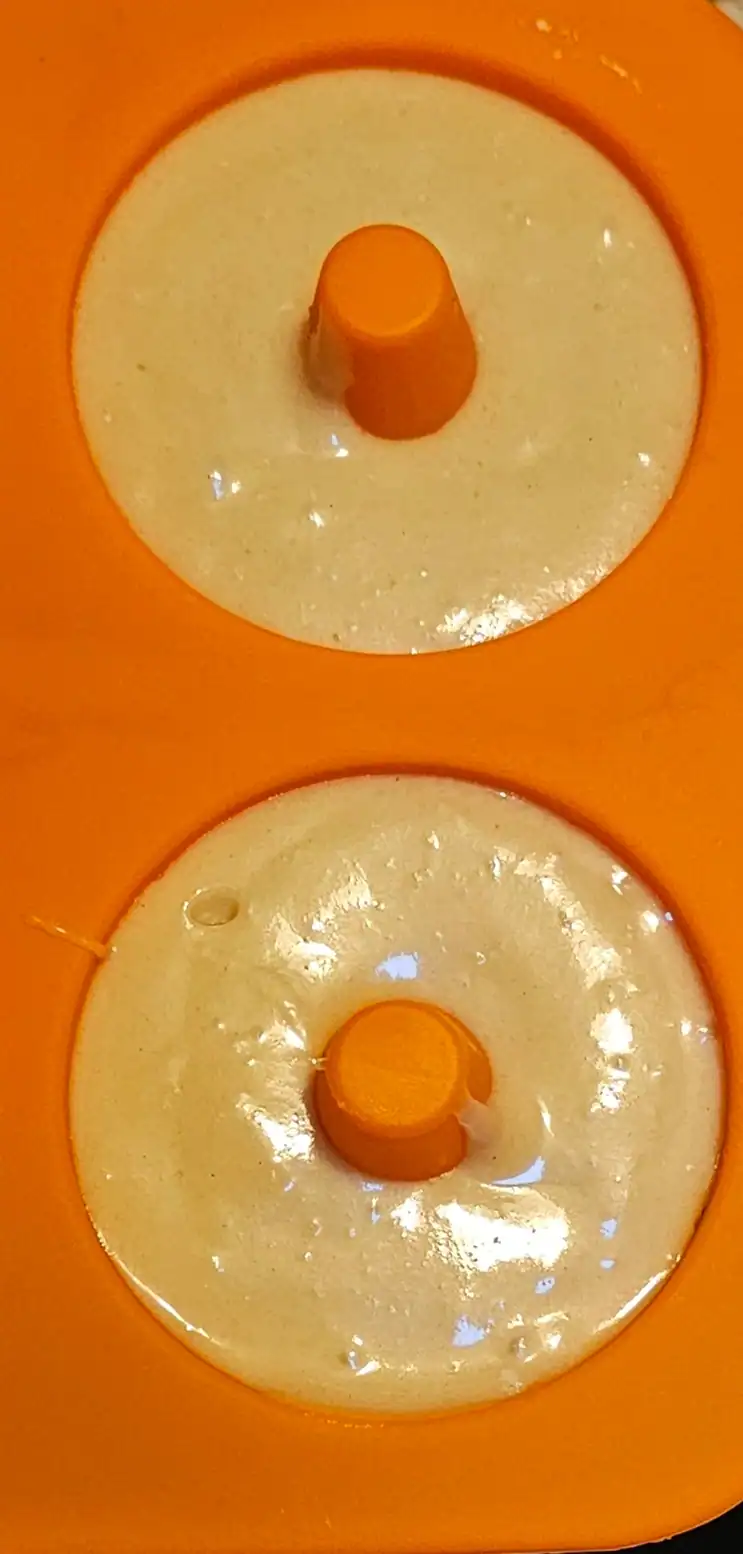 Baked Vanilla donut batter in silicone donut pan