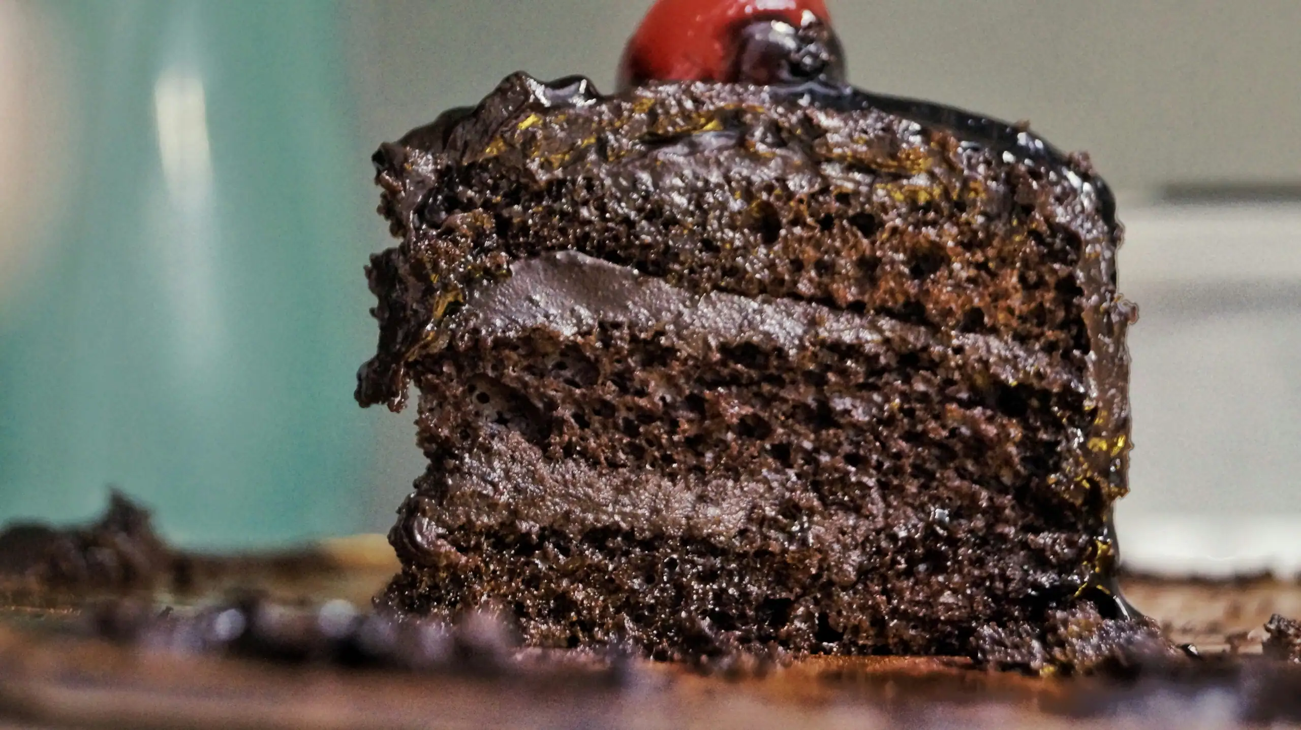 Slice of chocolate layer cake