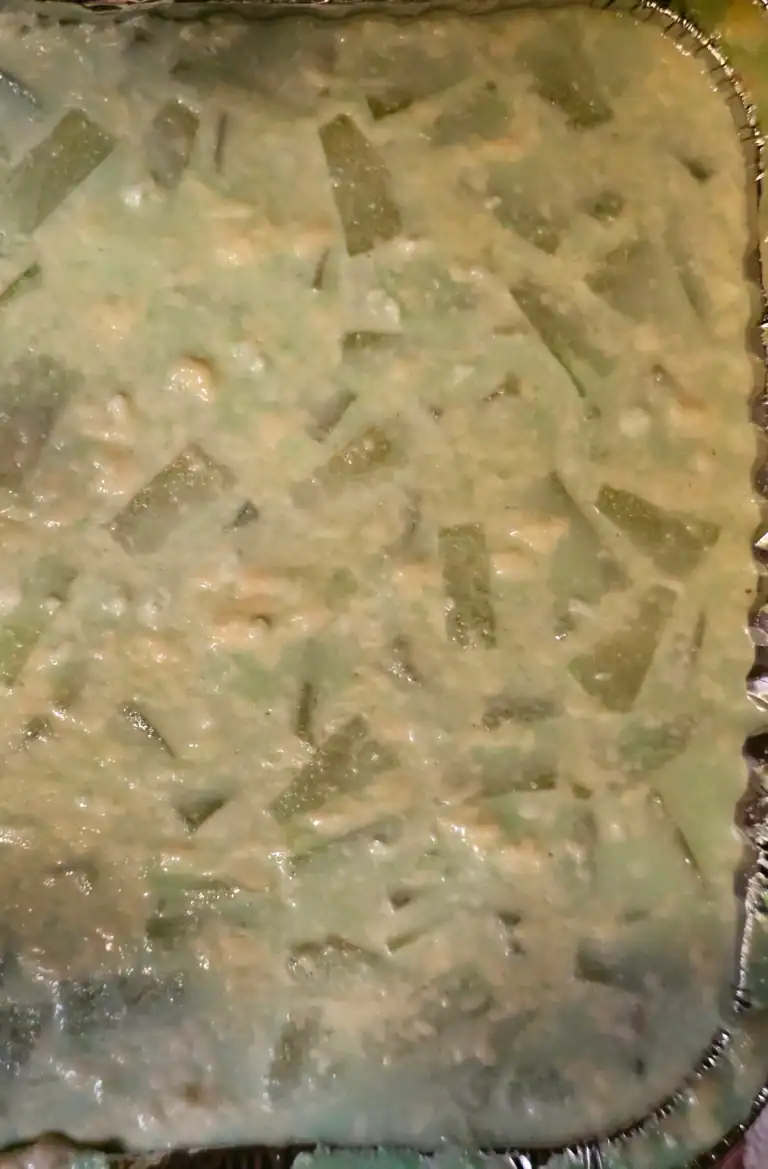 Green jello salad after setting up in tin